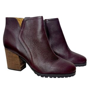 Franco Sarto Burgundy Leather Lugg Sole Maysen Heeled Booties Sz 10